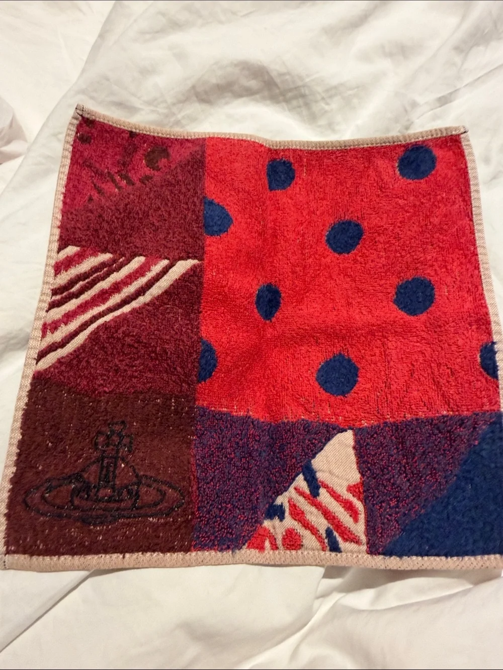 Vivienne Westwood Red, Navy & Beige Patchwork face Towel